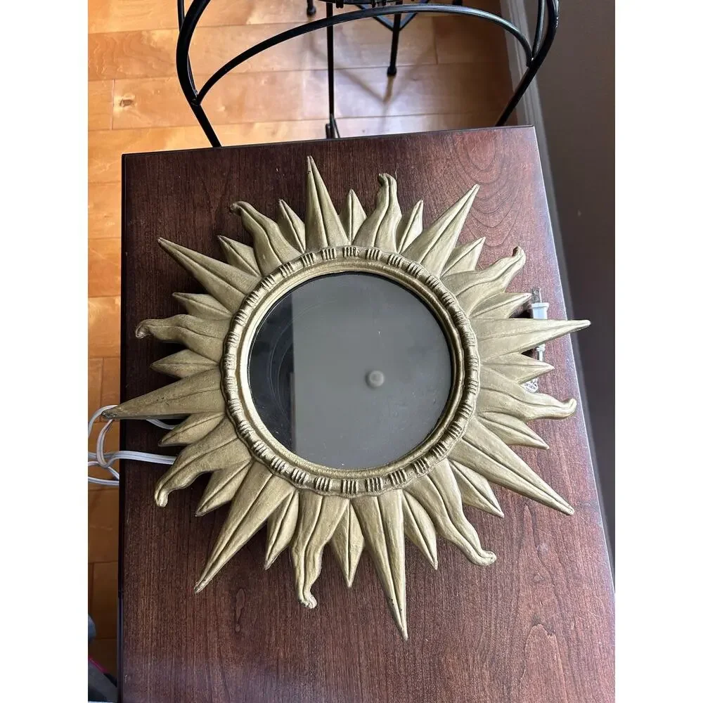 Vintage Rare Mid Century Modern Gold Luxe Sunburst Sun Star Infinity Mirror Lamp